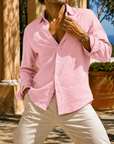 Mivanity Men's Textured Cotton Long Sleeve Button