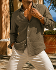Mivanity Men's Textured Cotton Long Sleeve Button