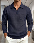 Mivanity Men's Textured Grid Jacquard Quarter-Zip Pullover