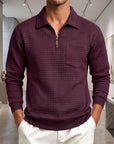 Mivanity Men's Textured Grid Jacquard Quarter-Zip Pullover