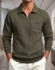 Mivanity Men's Textured Grid Jacquard Quarter-Zip Pullover