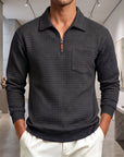 Mivanity Men's Textured Grid Jacquard Quarter-Zip Pullover