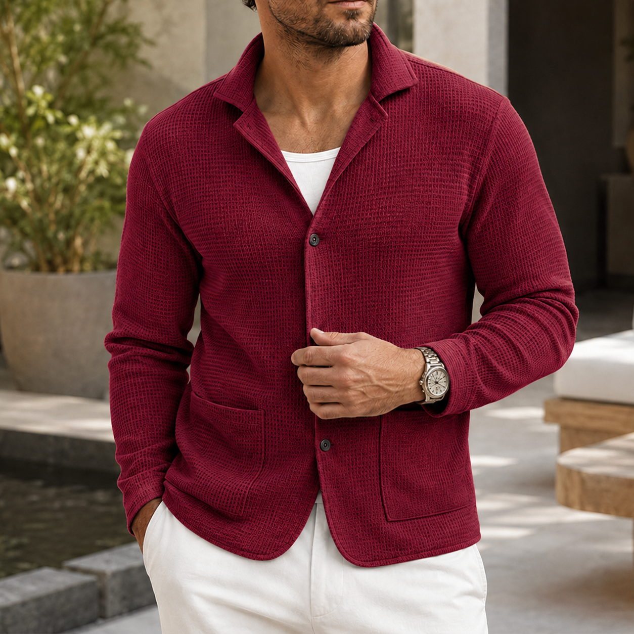 Mivanity Men's Textured Knit Blazer Shirt Premium Casual Layer Jacket