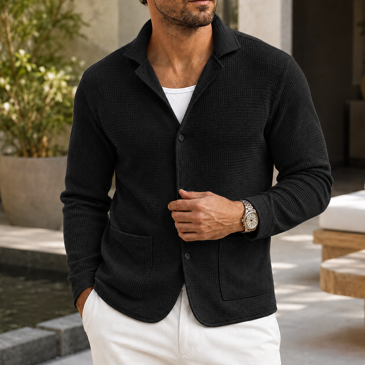 Mivanity Men's Textured Knit Blazer Shirt Premium Casual Layer Jacket