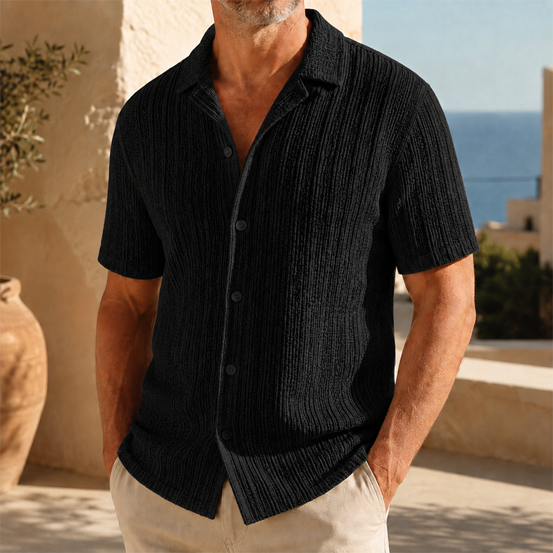 Mivanity Men’s Textured Knit Short Sleeve Button-Up Shirt