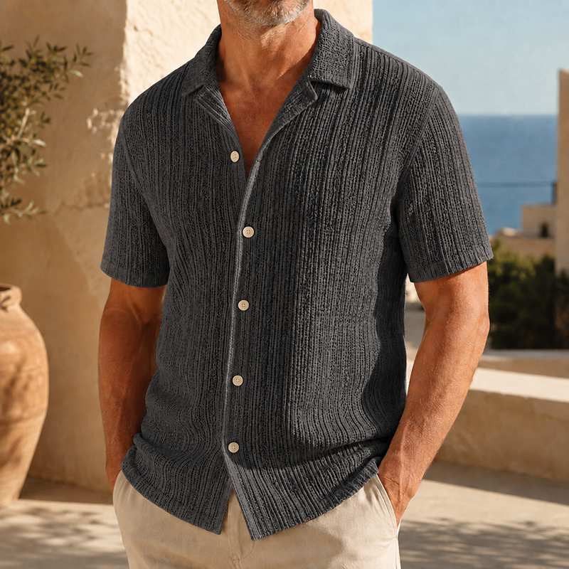 Mivanity Men’s Textured Knit Short Sleeve Button-Up Shirt