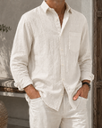 Mivanity Men’s Textured Linen-Blend Long Sleeve Button-Up Shirt