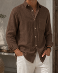 Mivanity Men’s Textured Linen-Blend Long Sleeve Button-Up Shirt