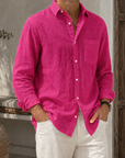 Mivanity Men’s Textured Linen-Blend Long Sleeve Button-Up Shirt