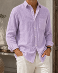 Mivanity Men’s Textured Linen-Blend Long Sleeve Button-Up Shirt