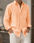 Mivanity Men’s Textured Linen-Blend Long Sleeve Button-Up Shirt