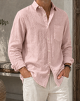 Mivanity Men’s Textured Linen-Blend Long Sleeve Button-Up Shirt