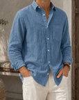 Mivanity Men’s Textured Linen-Blend Long Sleeve Button-Up Shirt