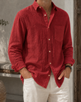 Mivanity Men’s Textured Linen-Blend Long Sleeve Button-Up Shirt