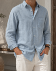 Mivanity Men’s Textured Linen-Blend Long Sleeve Button-Up Shirt