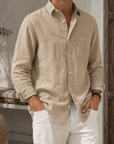 Mivanity Men’s Textured Linen-Blend Long Sleeve Button-Up Shirt