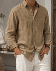 Mivanity Men’s Textured Linen-Blend Long Sleeve Button-Up Shirt
