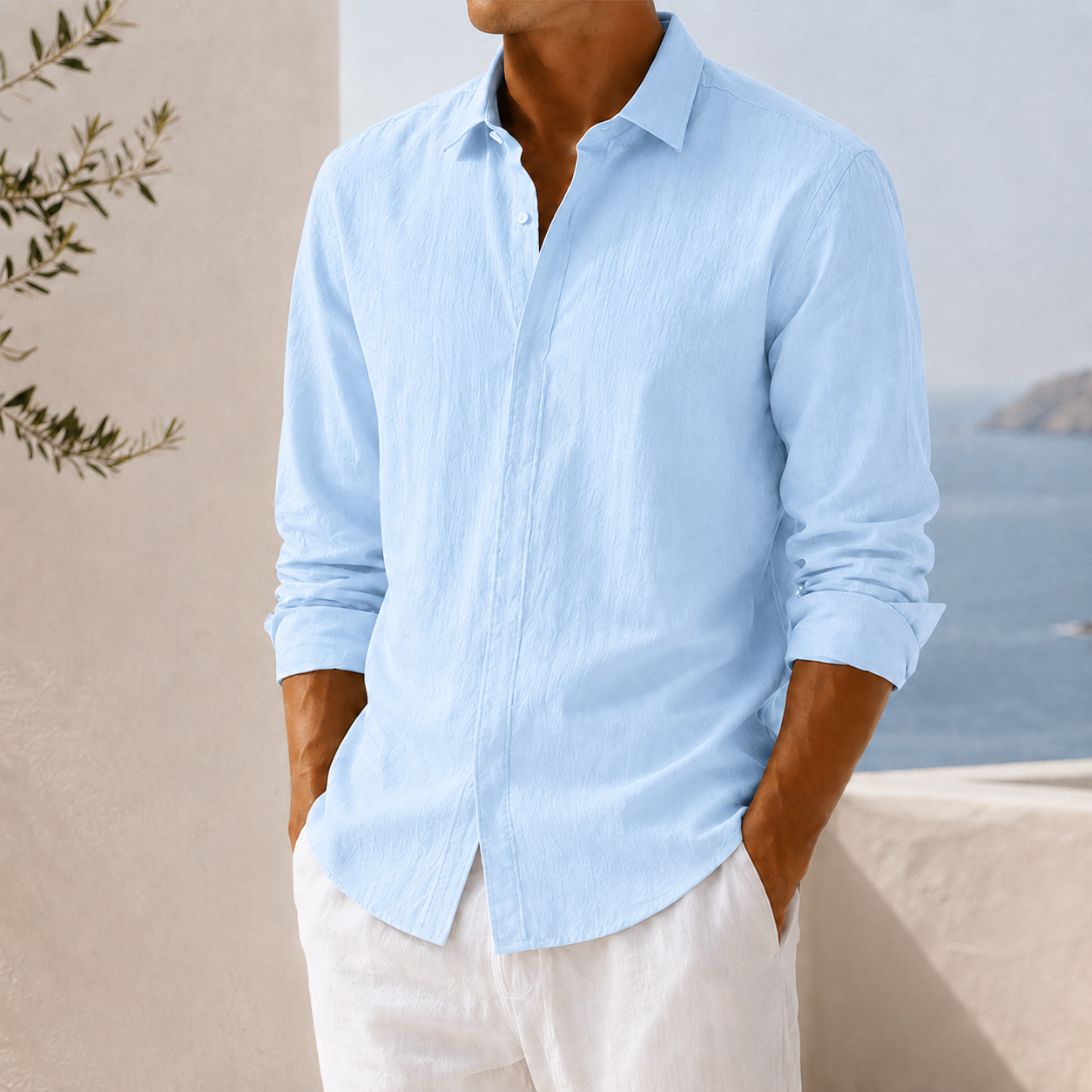 Mivanity Men's Textured Long Sleeve Button-Down Shirt
