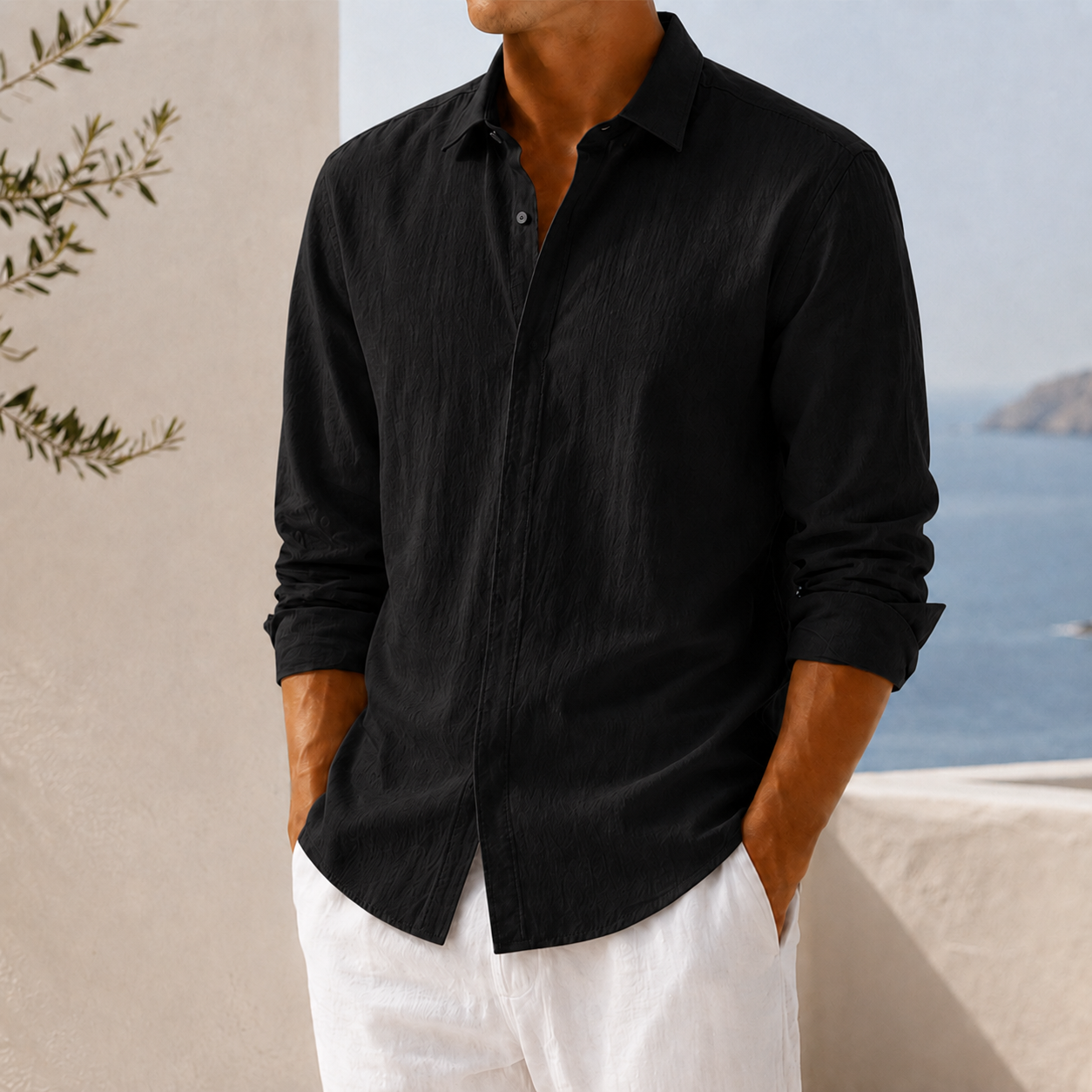 Mivanity Men's Textured Long Sleeve Button-Down Shirt