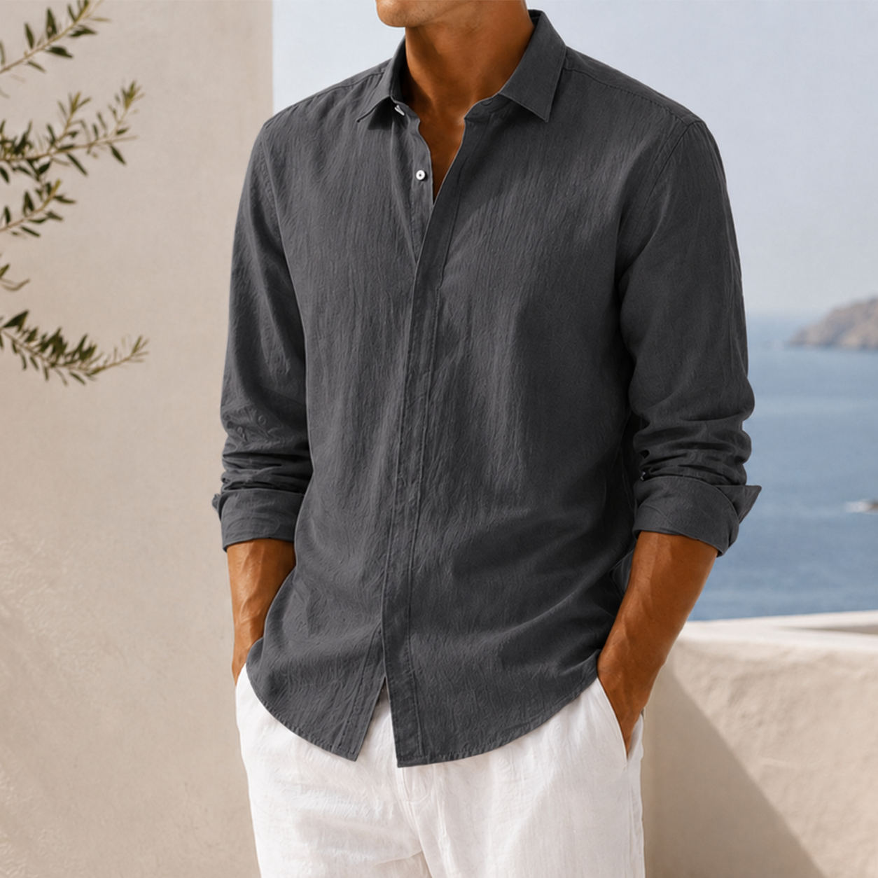 Mivanity Men's Textured Long Sleeve Button-Down Shirt