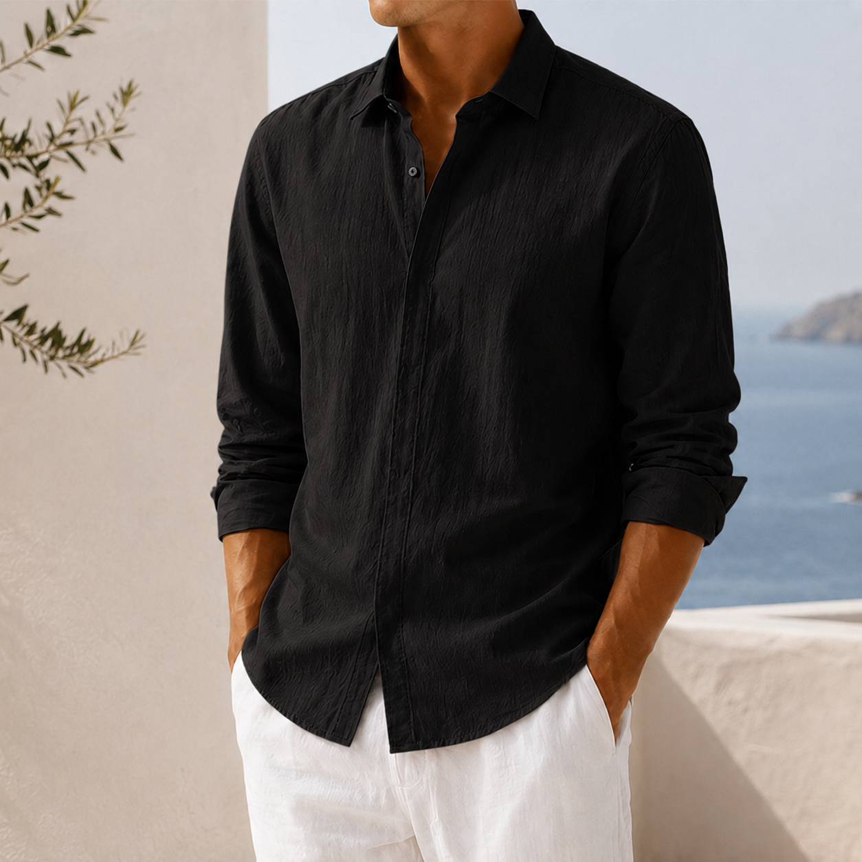 Mivanity Men's Textured Long Sleeve Button-Down Shirt