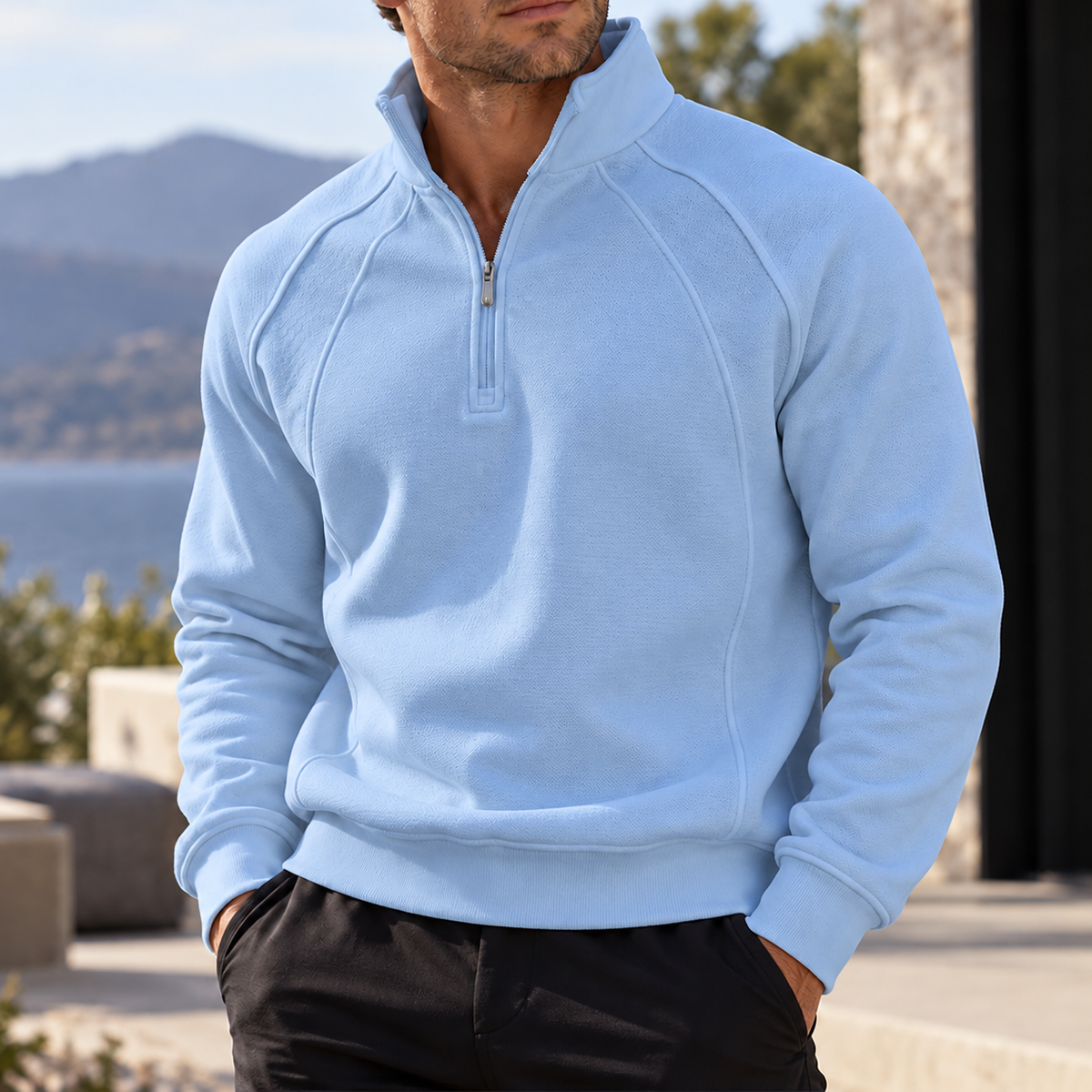 Mivanity Men's Textured Raglan Quarter-Zip Pullover Sweatshirt