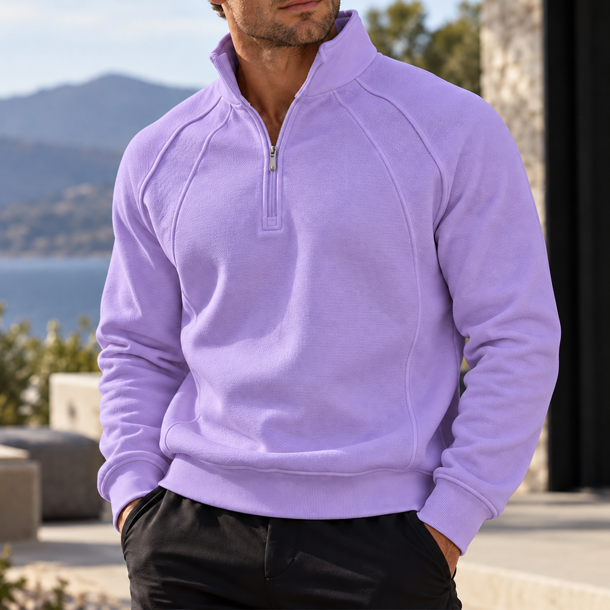 Mivanity Men's Textured Raglan Quarter-Zip Pullover Sweatshirt