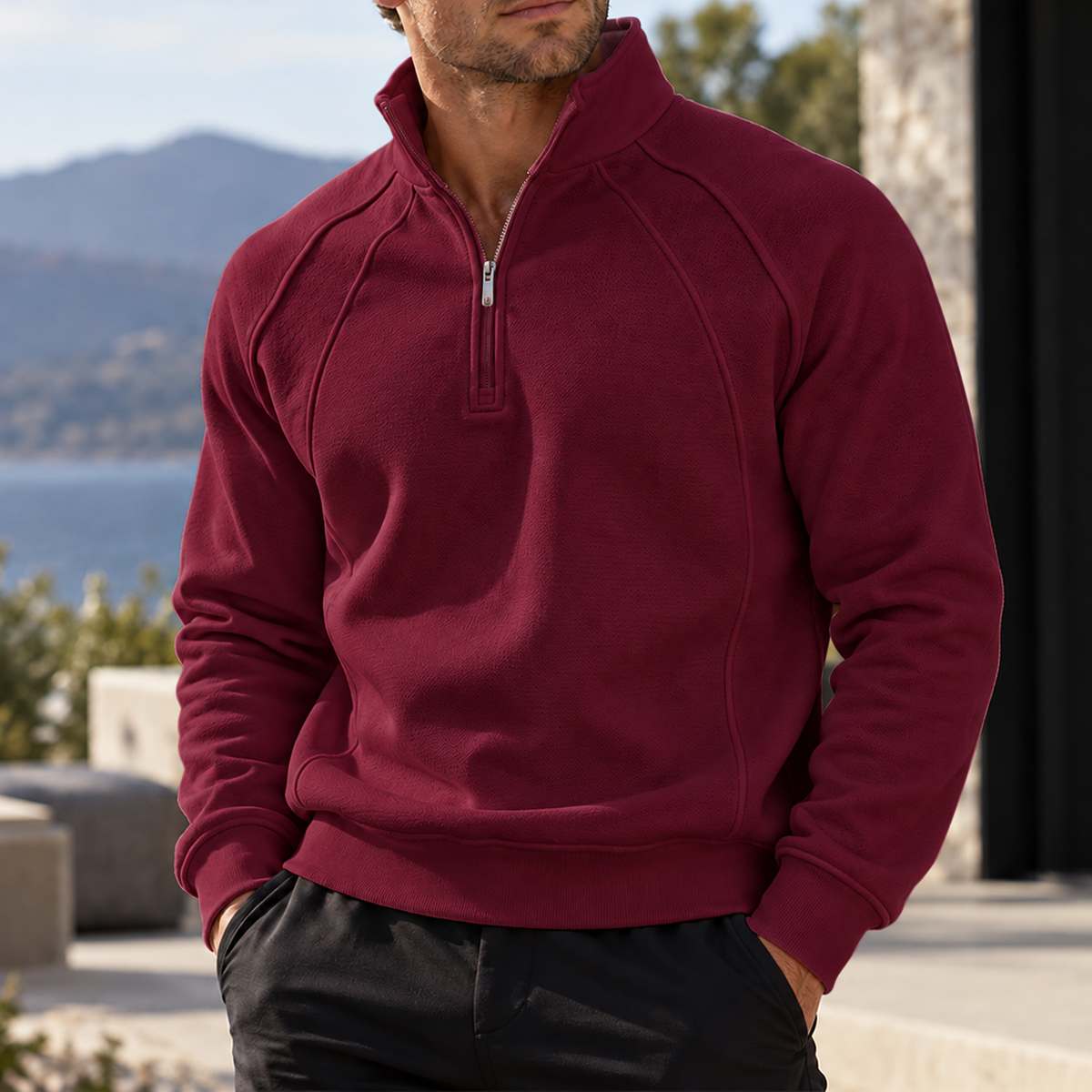 Mivanity Men's Textured Raglan Quarter-Zip Pullover Sweatshirt