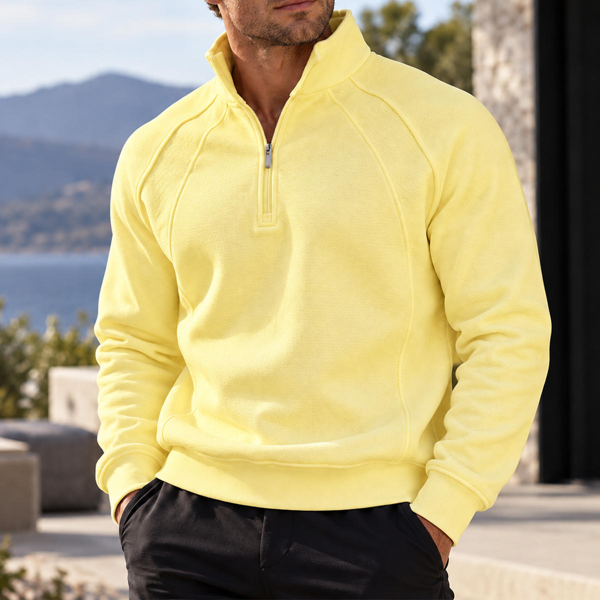 Mivanity Men's Textured Raglan Quarter-Zip Pullover Sweatshirt