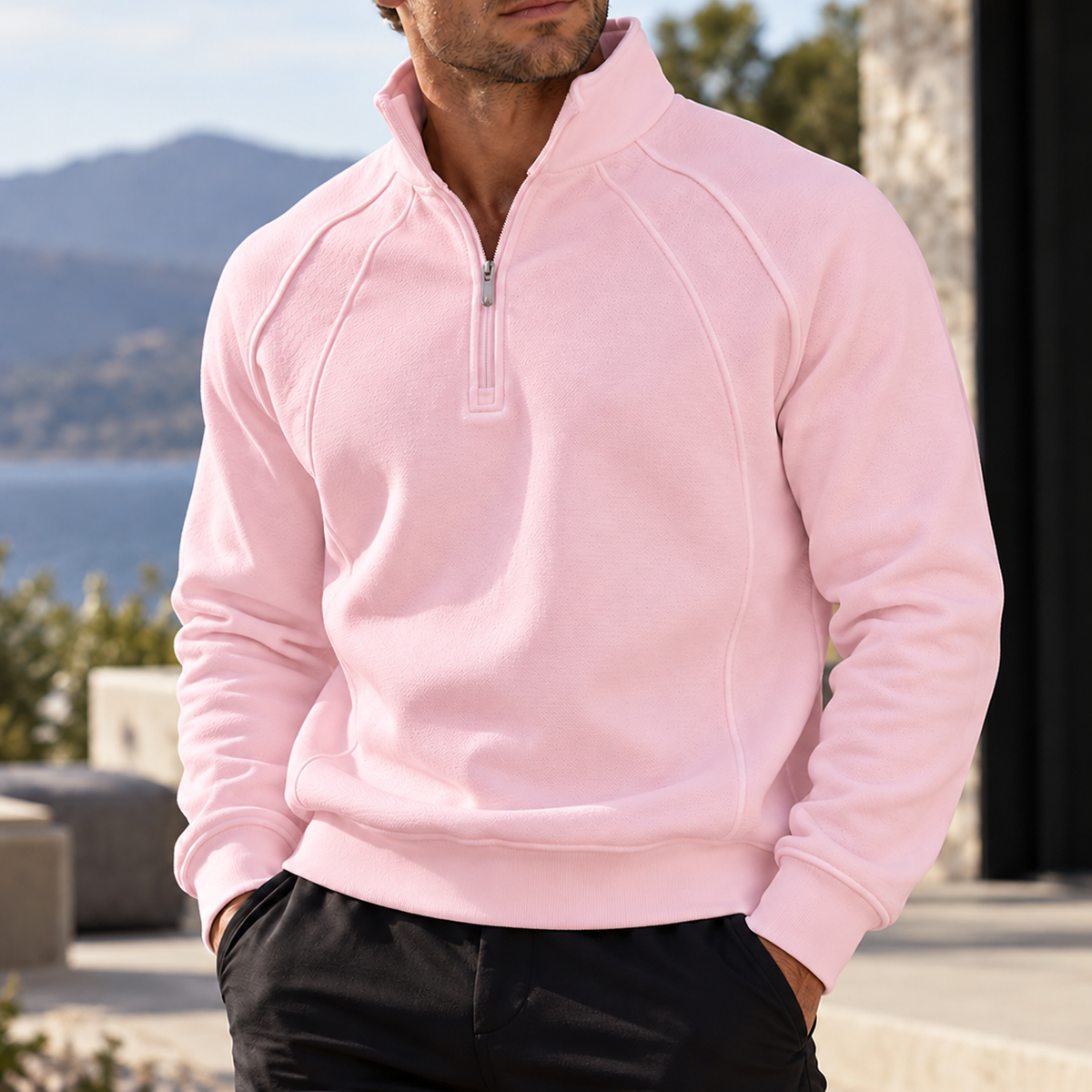 Mivanity Men's Textured Raglan Quarter-Zip Pullover Sweatshirt