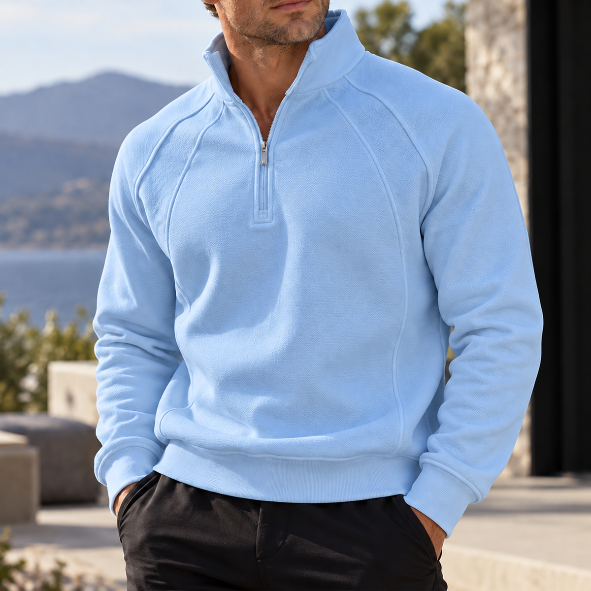 Mivanity Men's Textured Raglan Quarter-Zip Pullover Sweatshirt