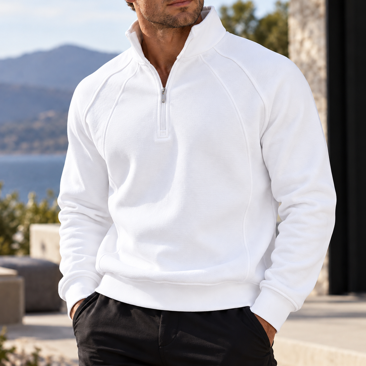 Mivanity Men's Textured Raglan Quarter-Zip Pullover Sweatshirt