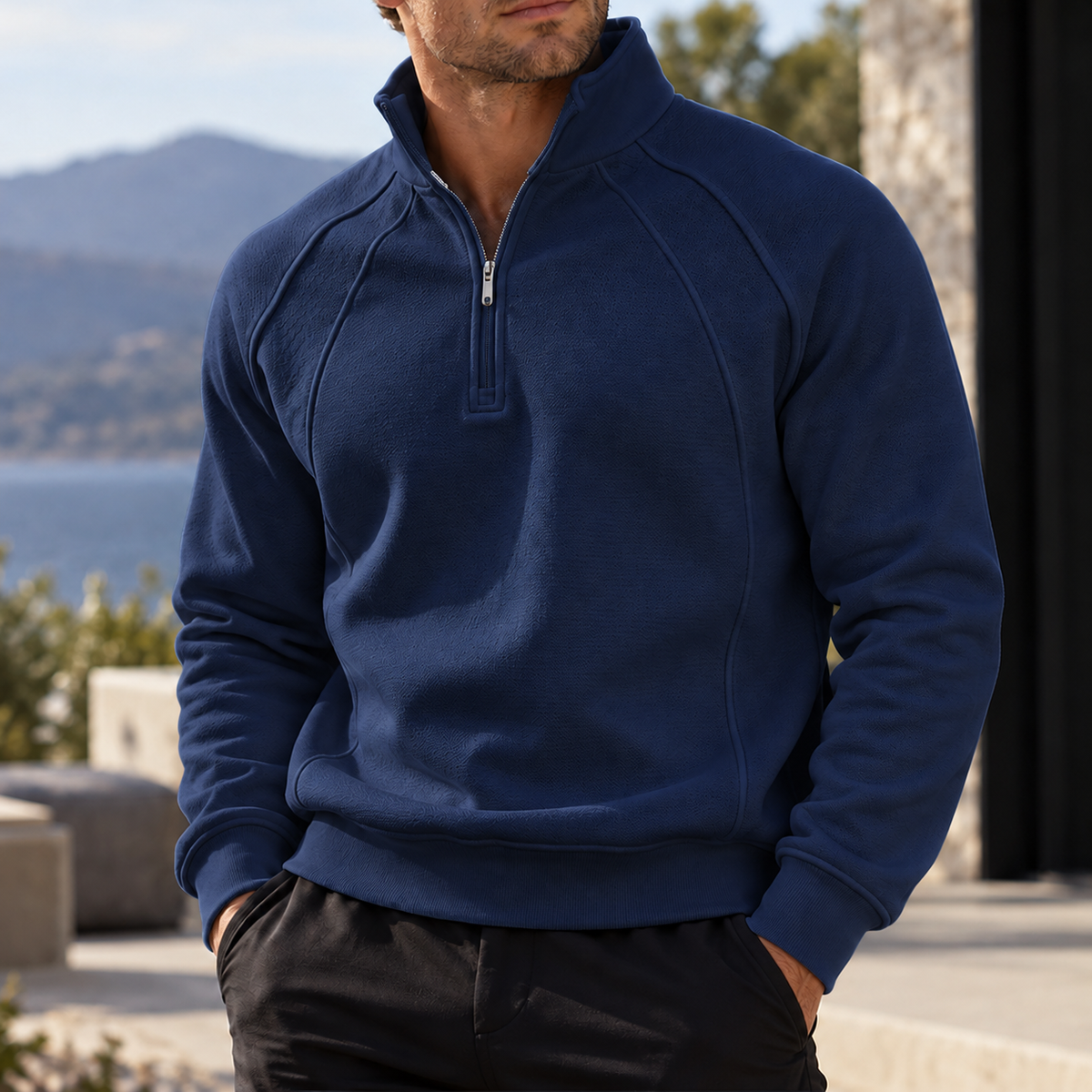 Mivanity Men's Textured Raglan Quarter-Zip Pullover Sweatshirt