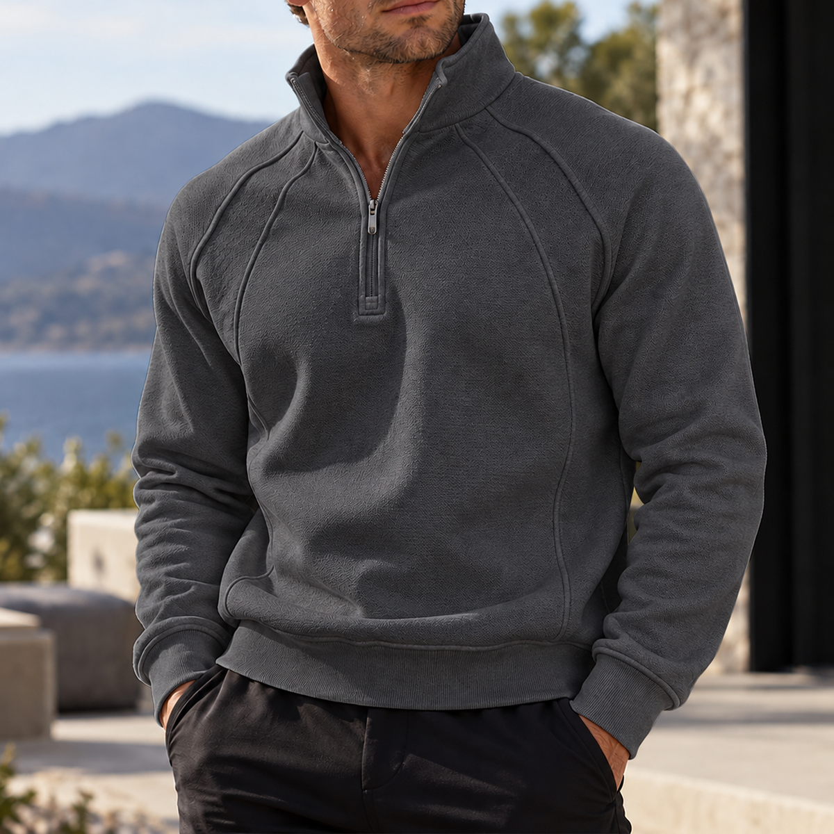 Mivanity Men's Textured Raglan Quarter-Zip Pullover Sweatshirt