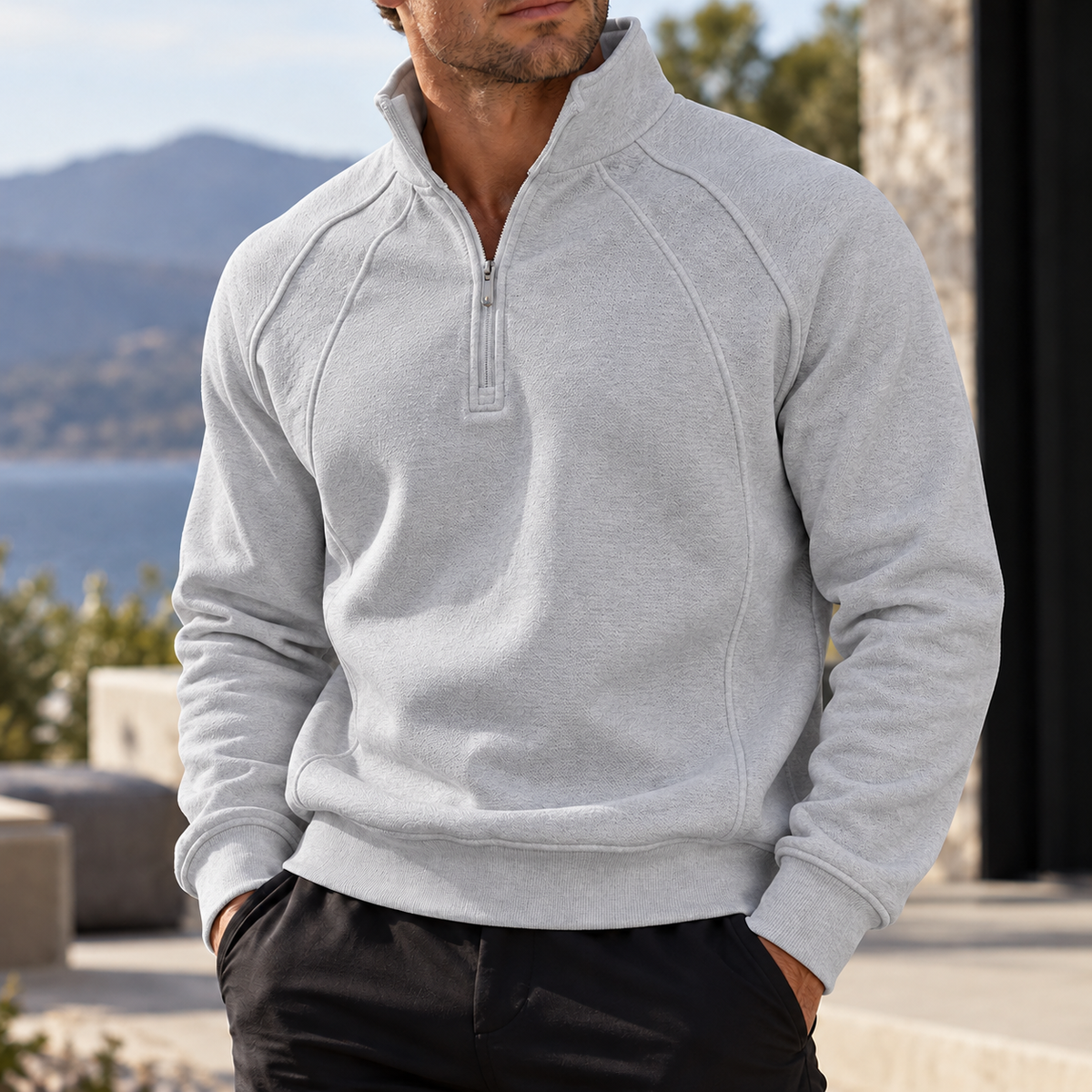 Mivanity Men's Textured Raglan Quarter-Zip Pullover Sweatshirt