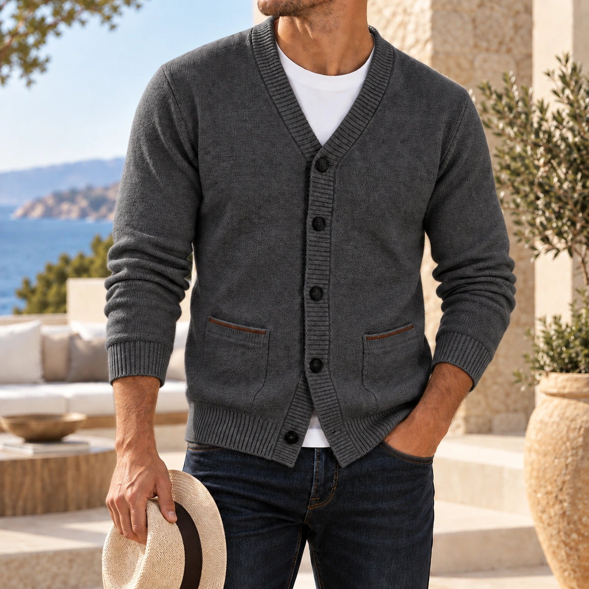Mivanity Men's Textured V-Neck Knit Cardigans