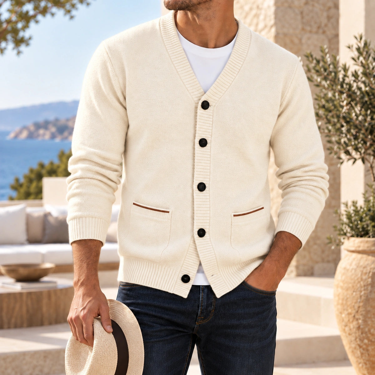 Mivanity Men's Textured V-Neck Knit Cardigans