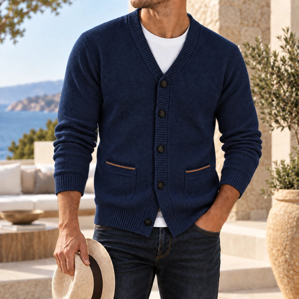 Mivanity Men's Textured V-Neck Knit Cardigans