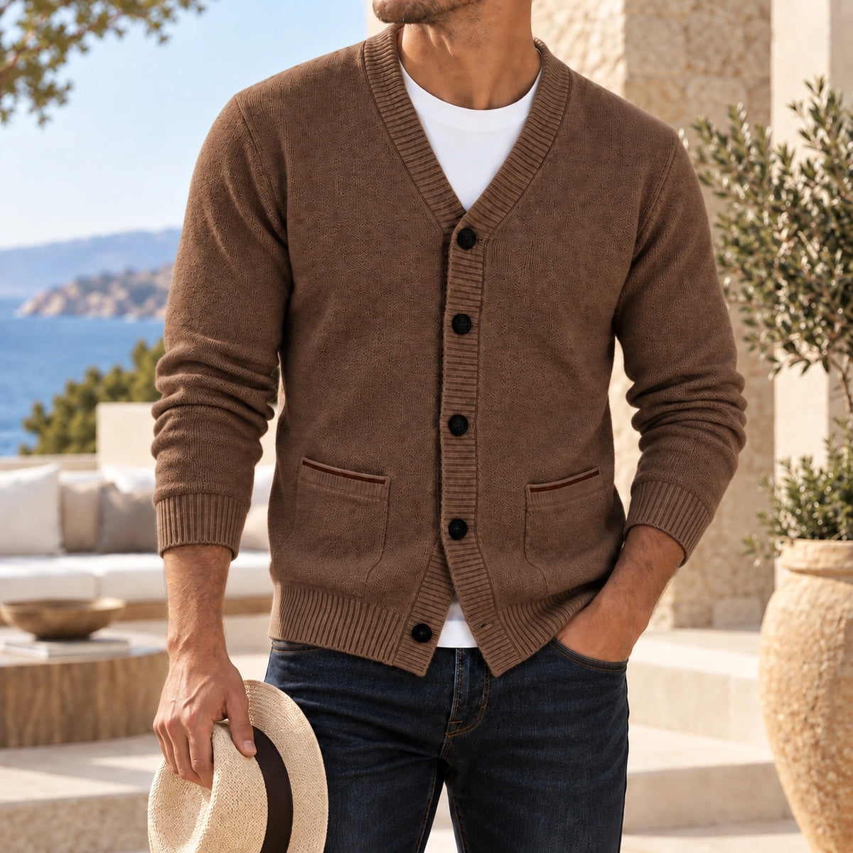 Mivanity Men's Textured V-Neck Knit Cardigans