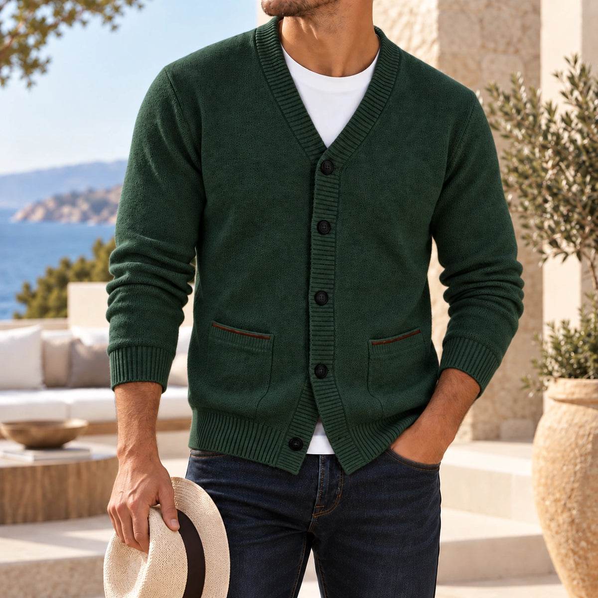 Mivanity Men's Textured V-Neck Knit Cardigans