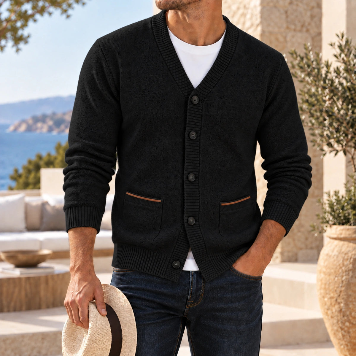 Mivanity Men's Textured V-Neck Knit Cardigans