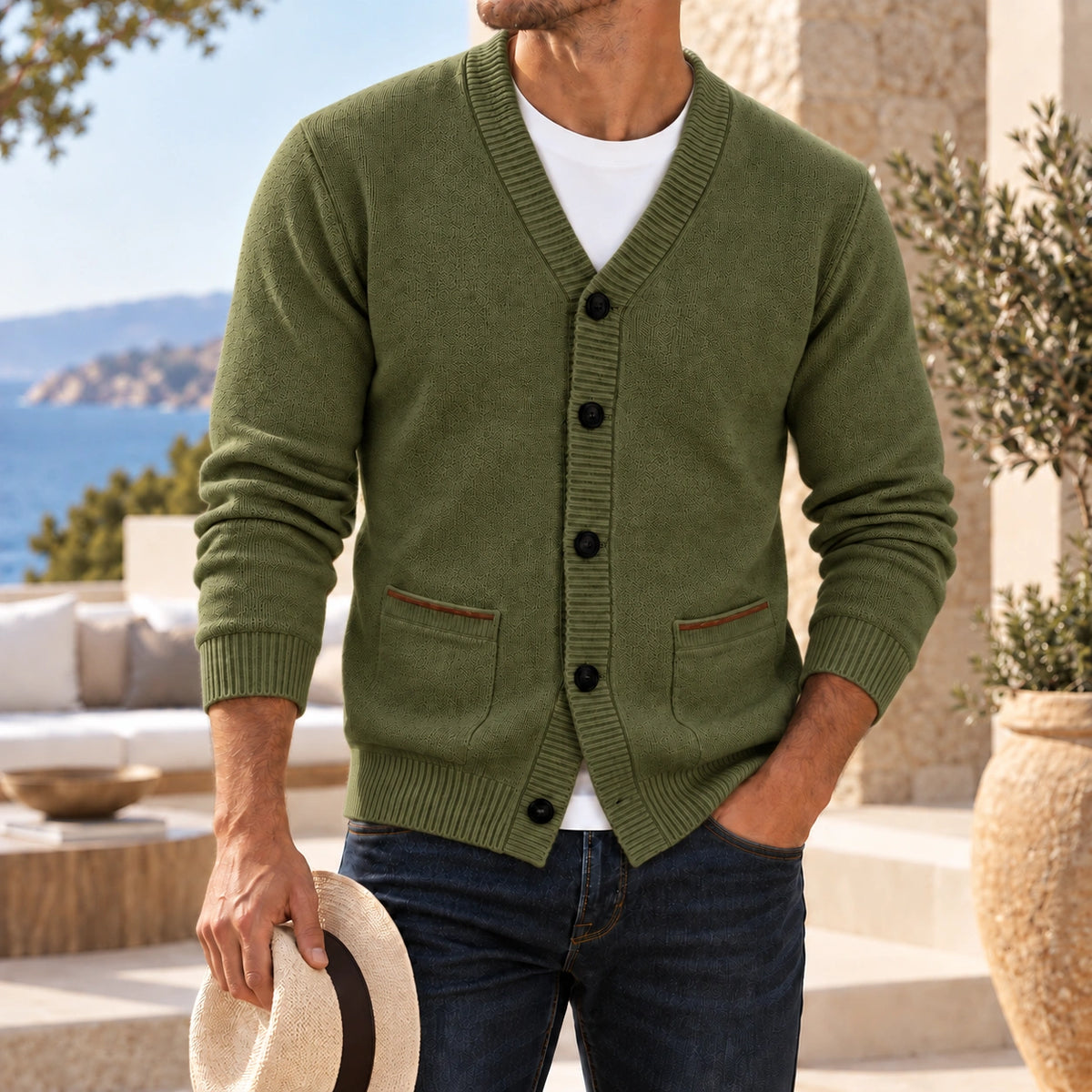 Mivanity Men's Textured V-Neck Knit Cardigans