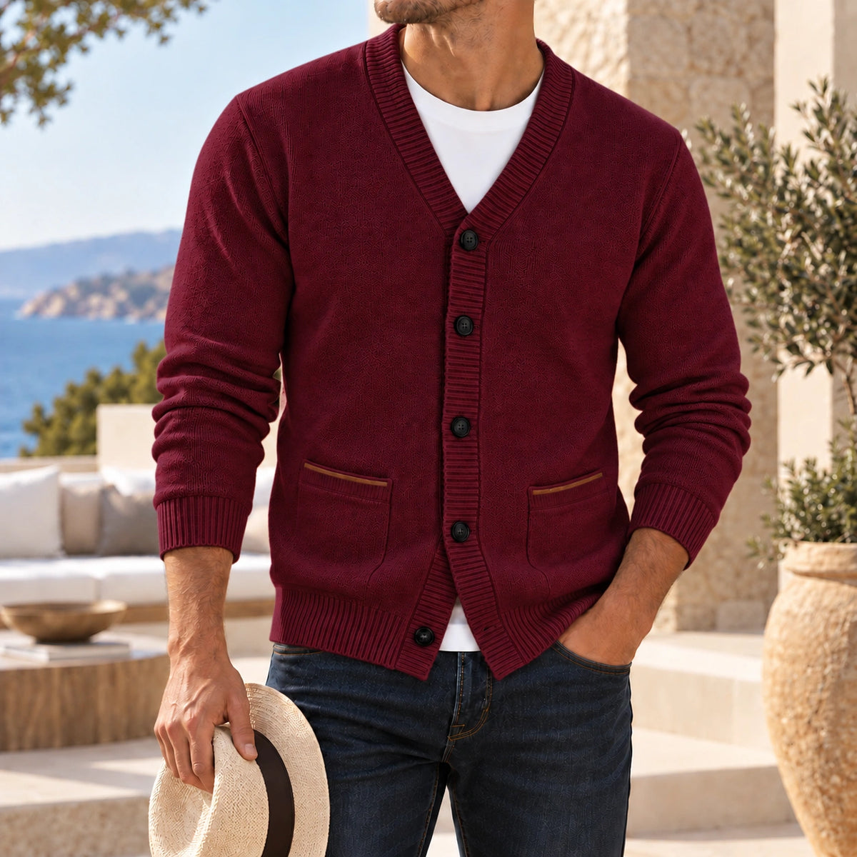 Mivanity Men's Textured V-Neck Knit Cardigans