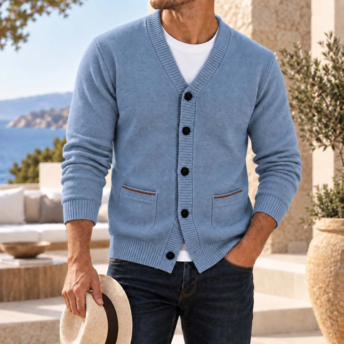 Mivanity Men's Textured V-Neck Knit Cardigans