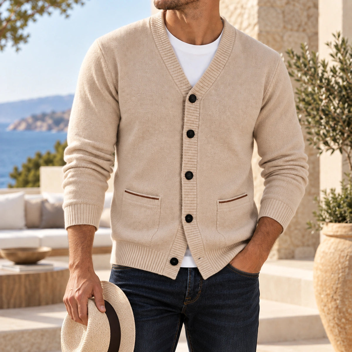 Mivanity Men's Textured V-Neck Knit Cardigans