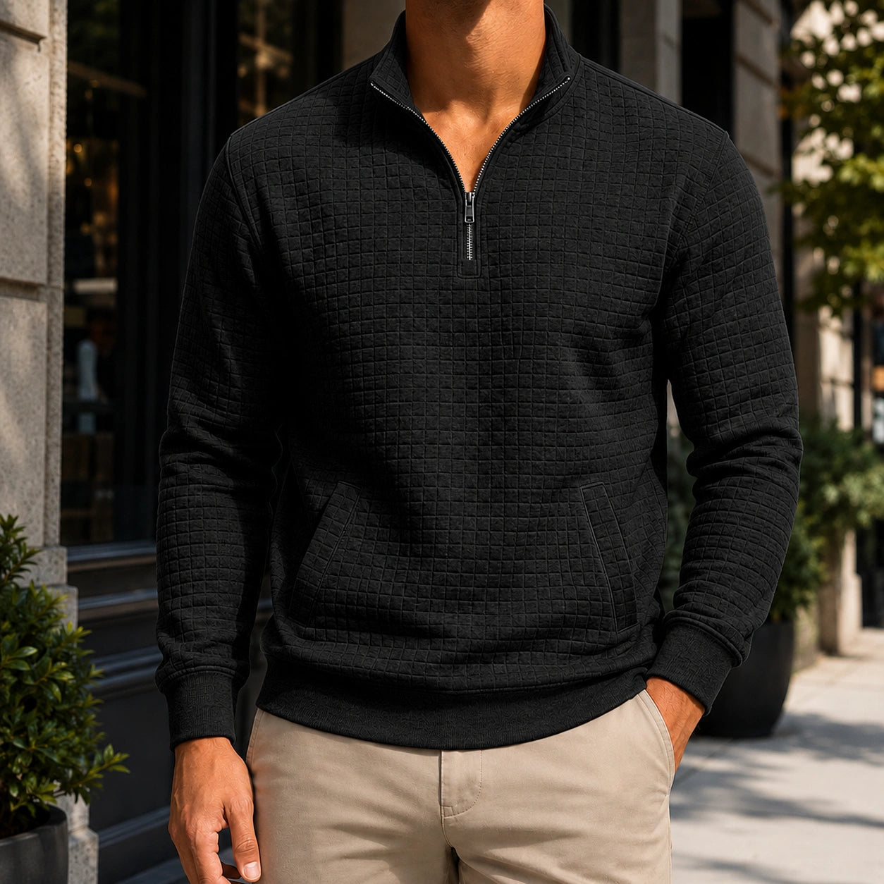 Mivanity Men's Trendy Quarter Zip Pullover Quilted Sweatshirts