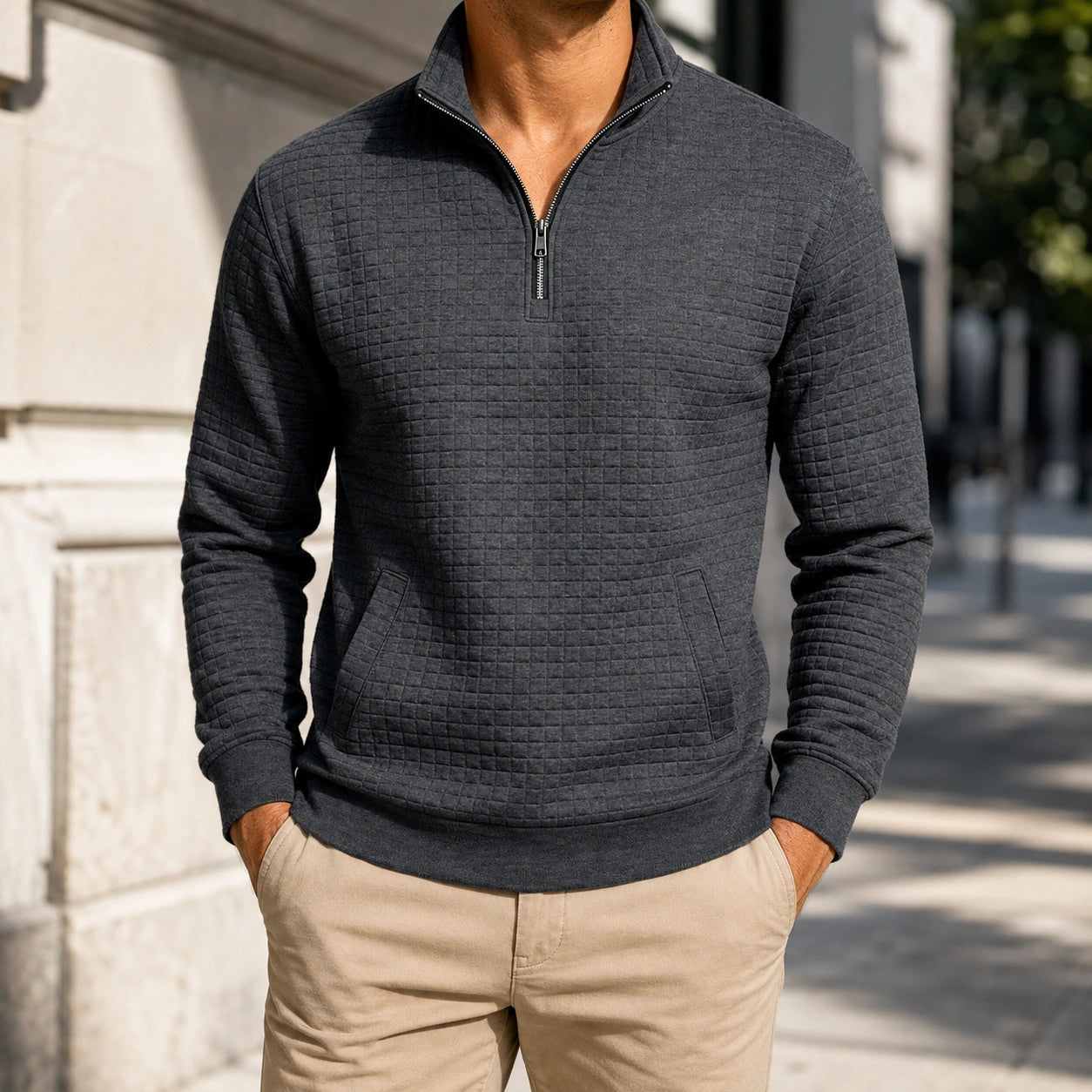 Mivanity Men's Trendy Quarter Zip Pullover Quilted Sweatshirts