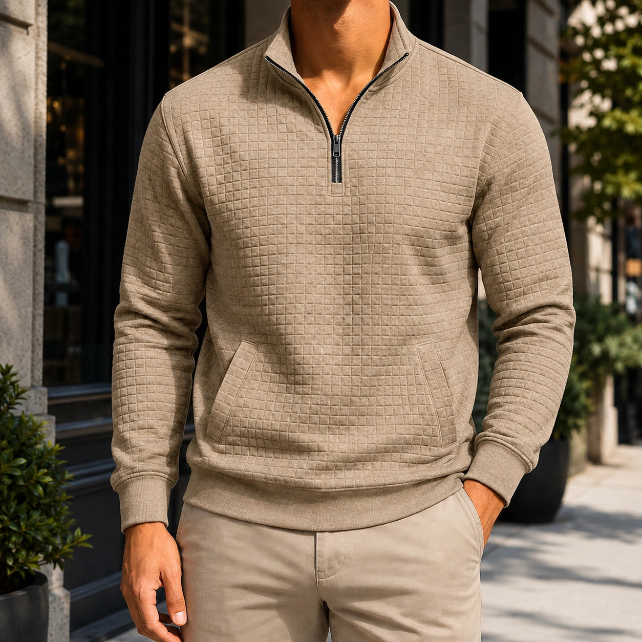 Mivanity Men's Trendy Quarter Zip Pullover Quilted Sweatshirts
