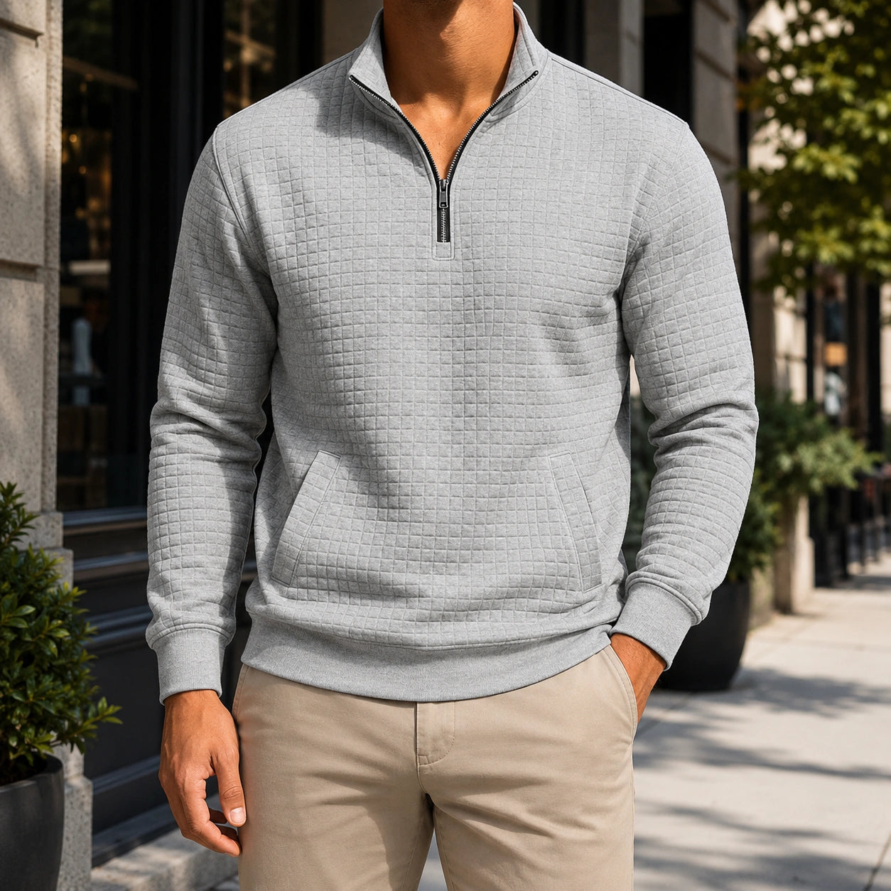 Mivanity Men's Trendy Quarter Zip Pullover Quilted Sweatshirts
