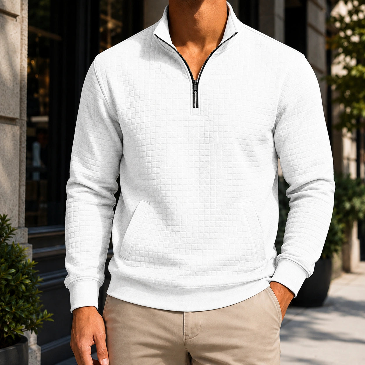 Mivanity Men's Trendy Quarter Zip Pullover Quilted Sweatshirts